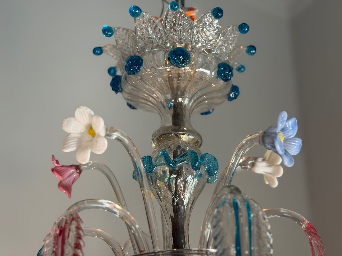 Lustre vénitien en verre de Murano multicolore, vers 1880
