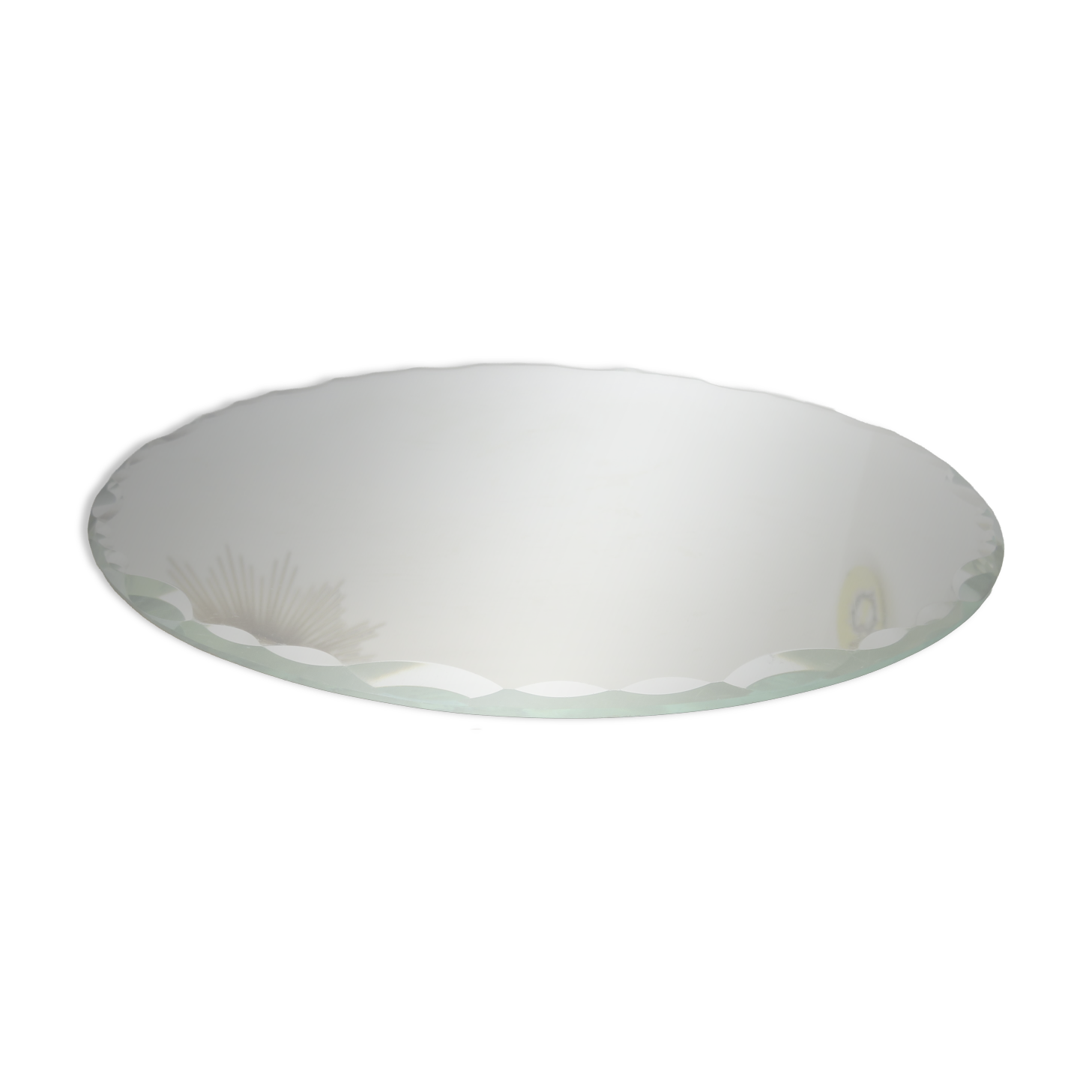 Vintage large round mirror, to be placed, bevelled, Art Deco, 1940s 50s