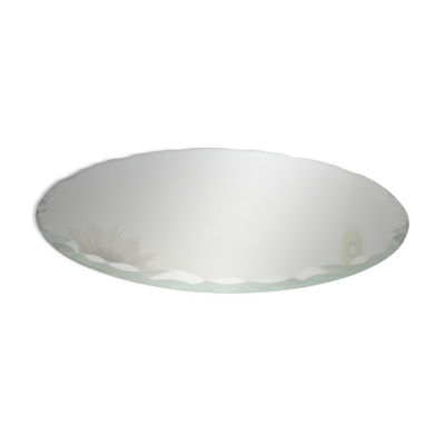 Ancien grand miroir rond, à poser, biseauté, art déco, années 40 50