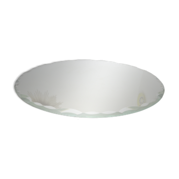 Ancien grand miroir rond, à poser, biseauté, art déco, années 40 50