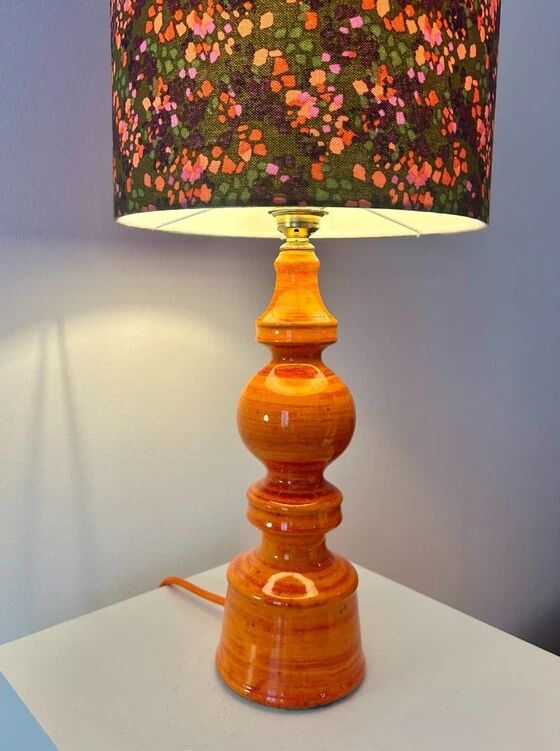 High vintage table lamp - 1970s - by Hustadt Leuchten - restored with a new shade