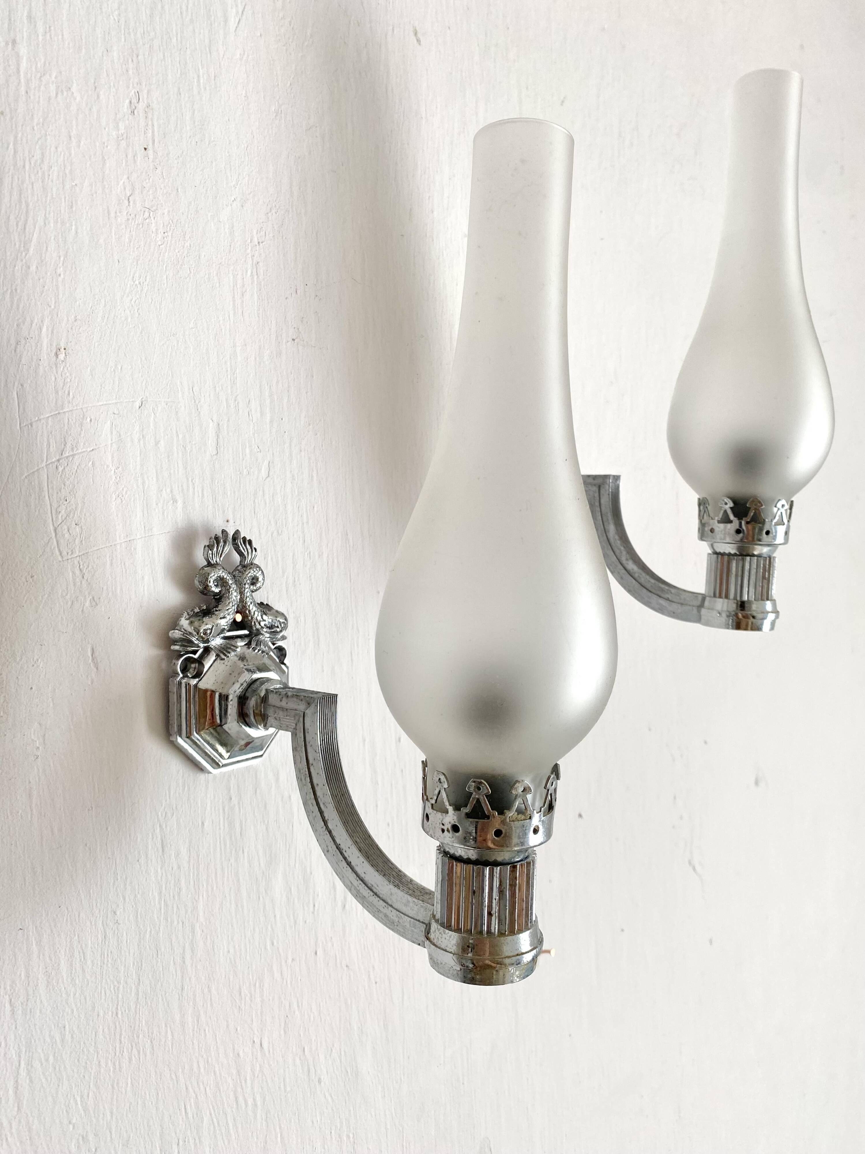 Pair of vintage silver fish wall lights