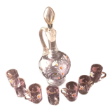 Liquor decanter and 7 matching glasses
