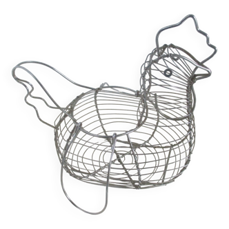 Egg basket chromed metal wire, chicken-shaped,