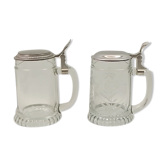 Lot de 2 chopes à bière en verre transparent avec couvercle 17cm