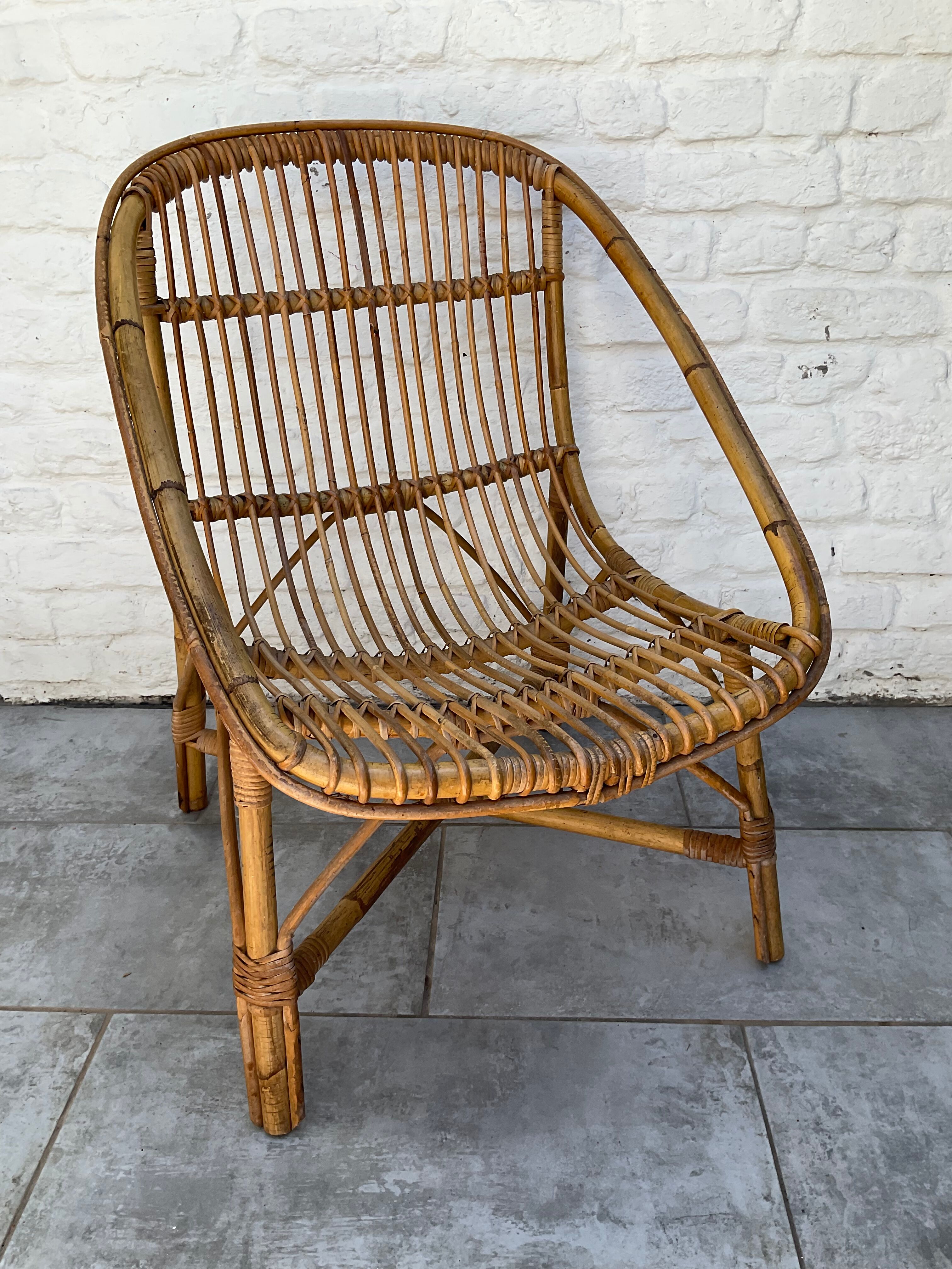 Vintage rattan armchair 60s-70s