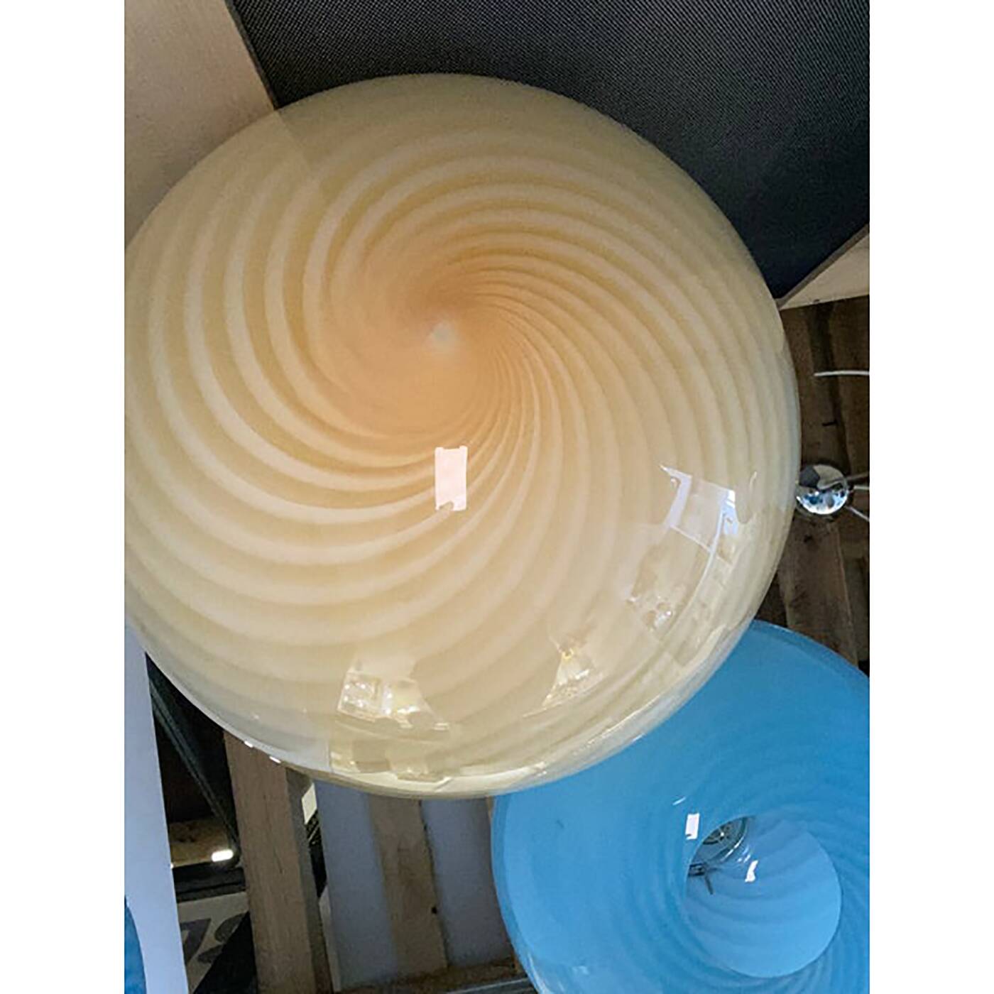 Contemporary Amber-White Sphere Pendant in Murano Glass