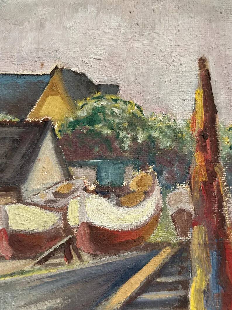 Original Swedish Oil on Panel – “Village and Harbour” by G. Fogler – Signed – Vintage & Framed – 49 × 39 cm (19.2" × 15.3")