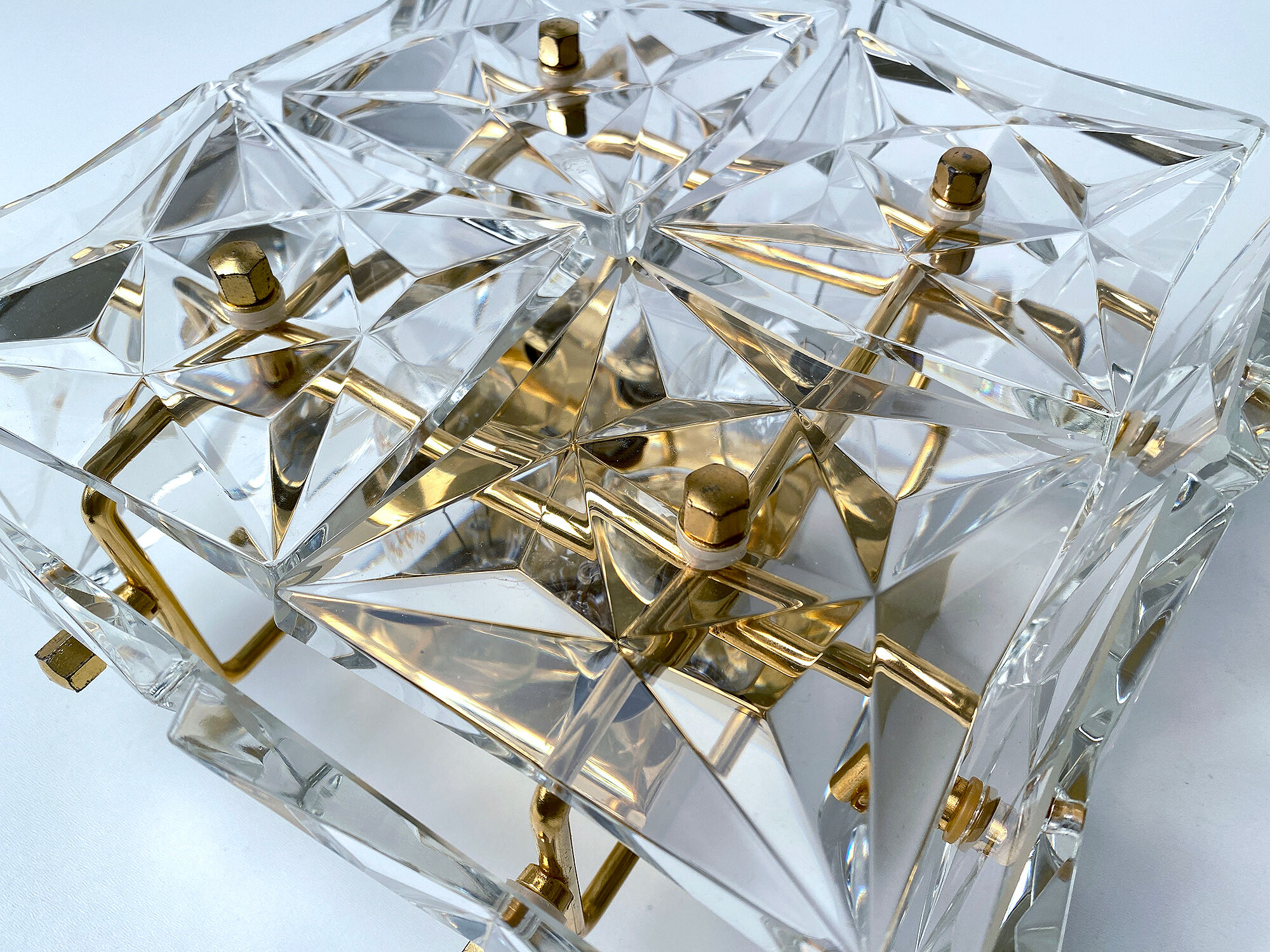 pair vintage wall lamps 60s golden crystal fine gold