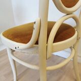 Vintage Thonet Bentwood Dining Chair: White Wood, Yellow Fabric, 1970s Yugo