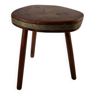 Brutalist wood tripod low stool