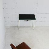 Tubular steel console, black glass tray, circa 1950