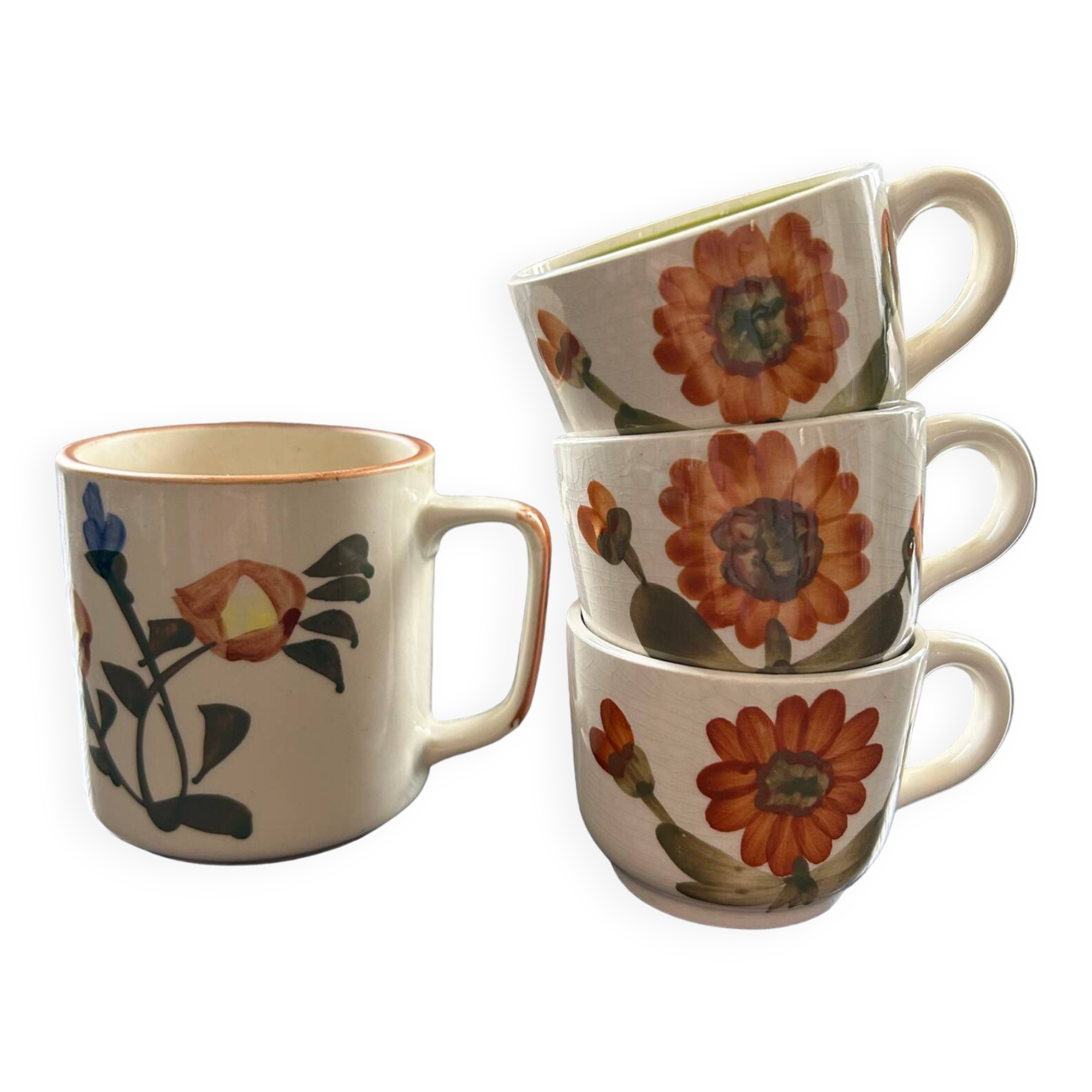Set of 3 Sarreguemines cups and 1 mug