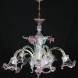 Charming Vintage Venetian Chandelier, Pink Murano Glass, 1950s