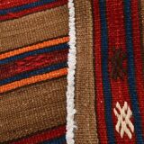 Turkish Striped Red Brown Vintage Kilim Rug, 154x246Cm