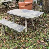 1 table and 2 benches in cement, faux wood, rockery, 1950s. 150cm