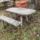 1 table and 2 benches in cement, faux wood, rockery, 1950s. 150cm