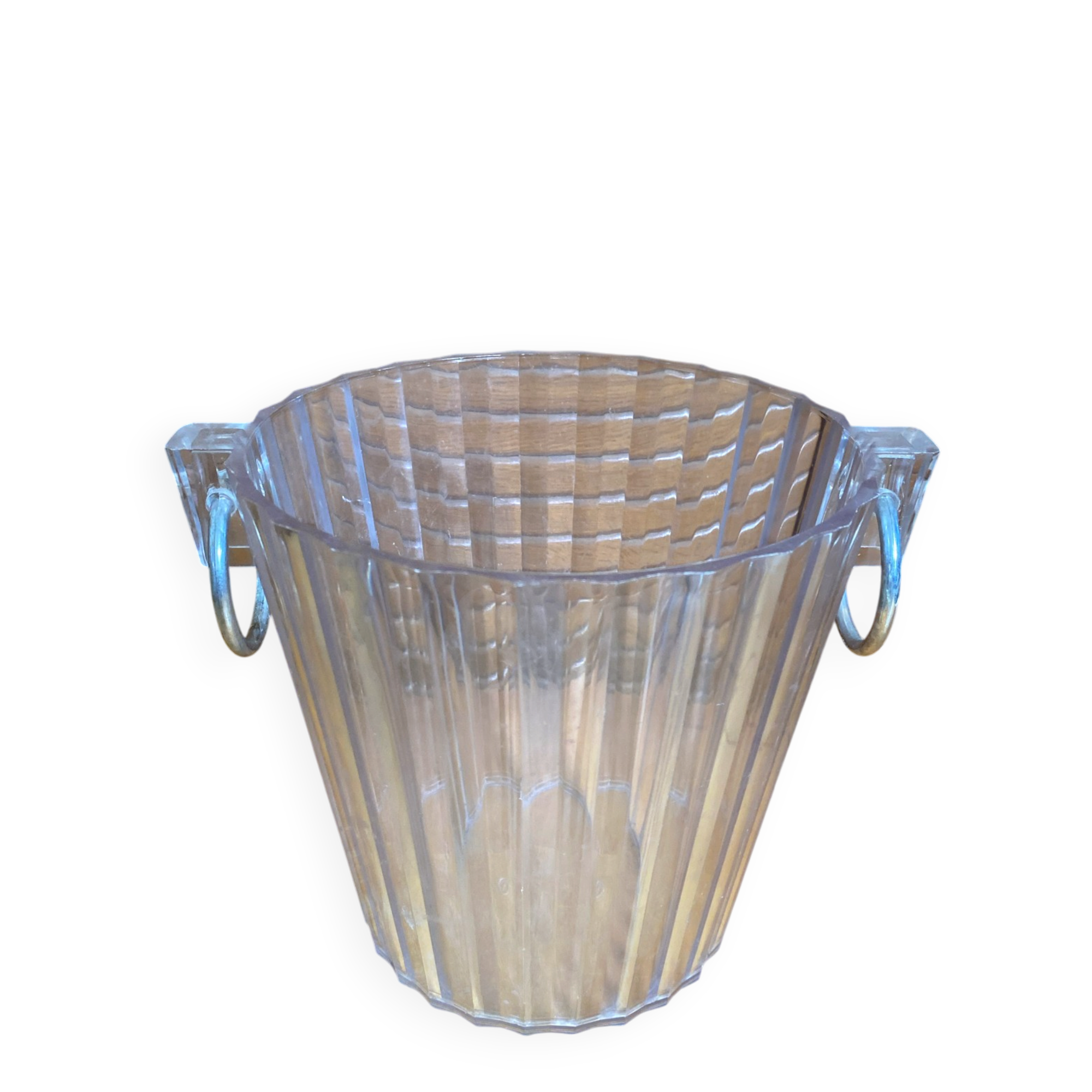Vintage White Lucite Champagne Bucket FOUSSY Plexi + Metal Handles