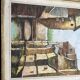 Antique painting – Medieval village scene by the water, signed