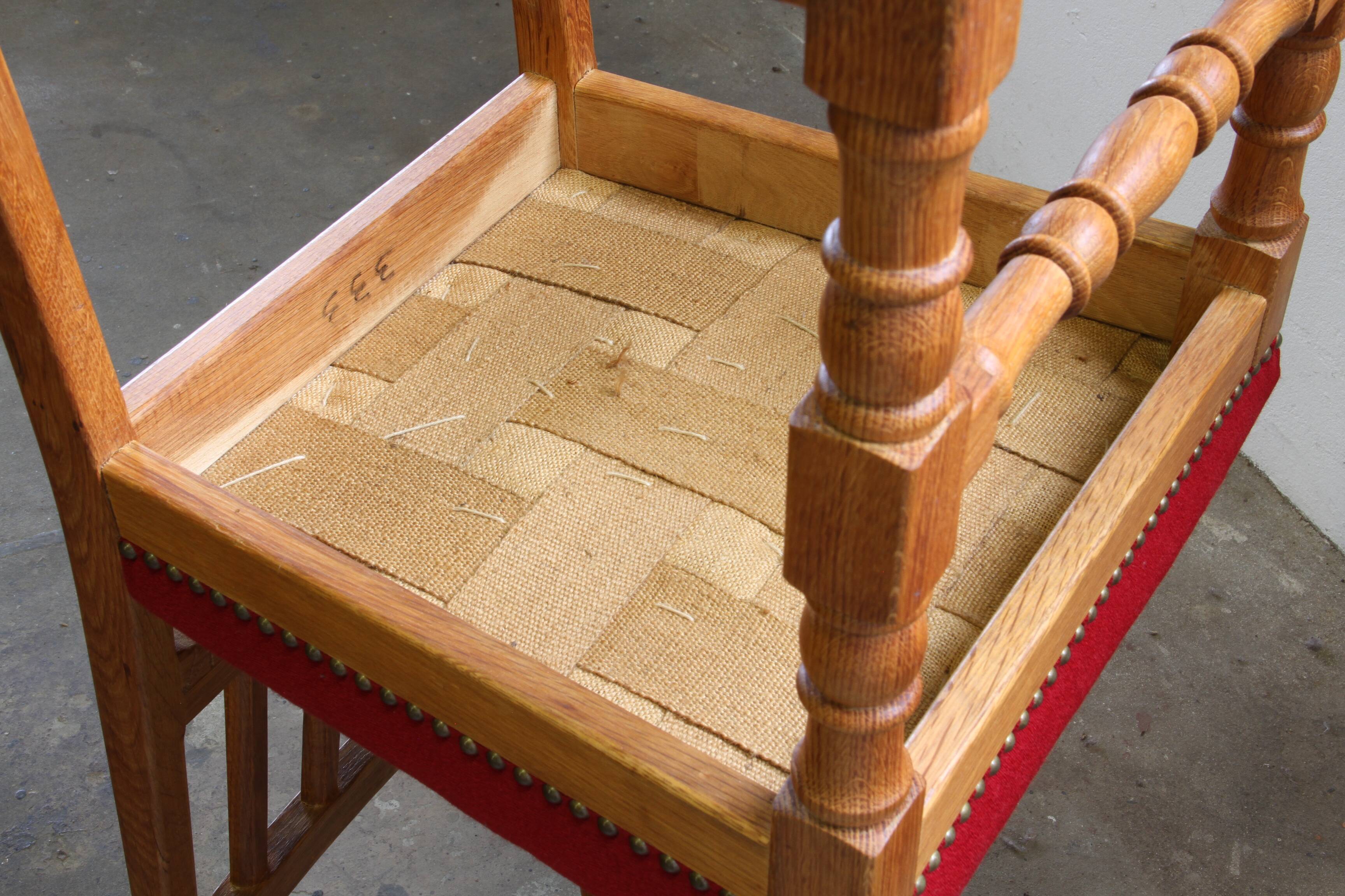 Vintage 1940s/50s Solid Oak Danish Farmhouse Chairs, Baroque style set of 4