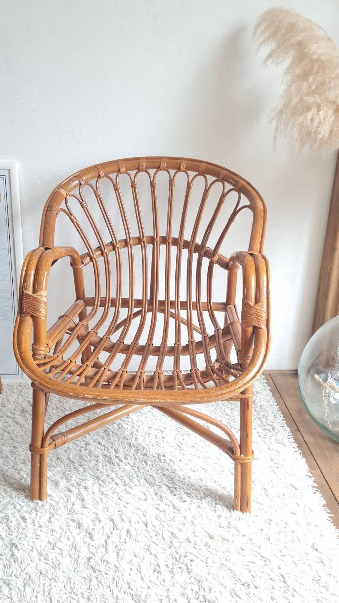 Paire de fauteuils en rotin vintage circa années 70