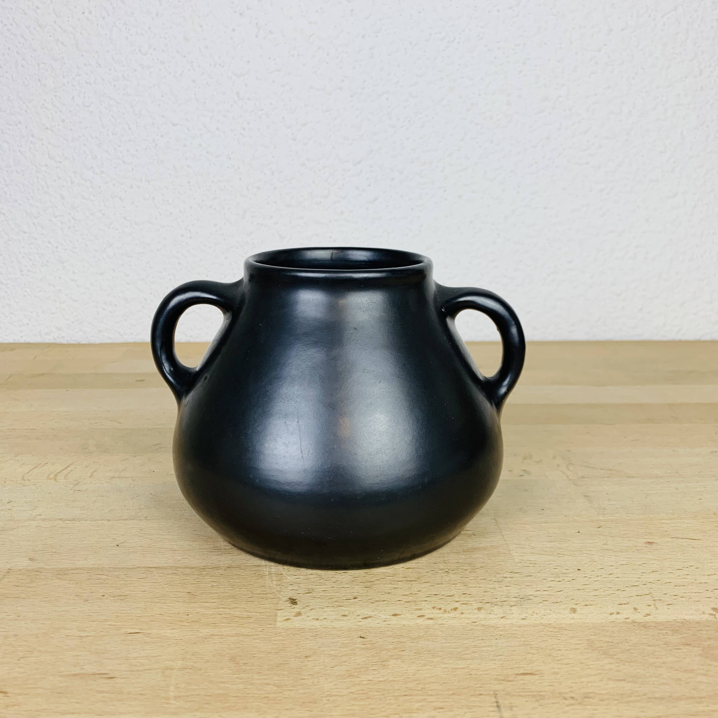 Black ceramic pot-bellied vase from the 50s