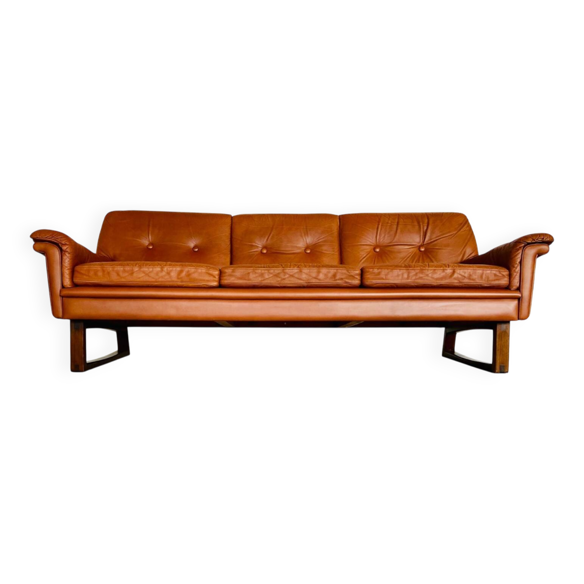 Vintage Danish Svend Skipper 3 person sofa in cognac leather 1970s