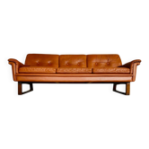Vintage Danish Svend Skipper 3 person sofa in cognac leather 1970s