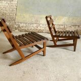 Pair of slatted armchairs, 1970