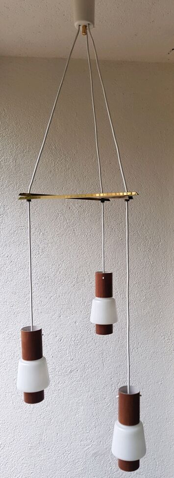 Hanging lamp boomerang 3 white lanterns and wood