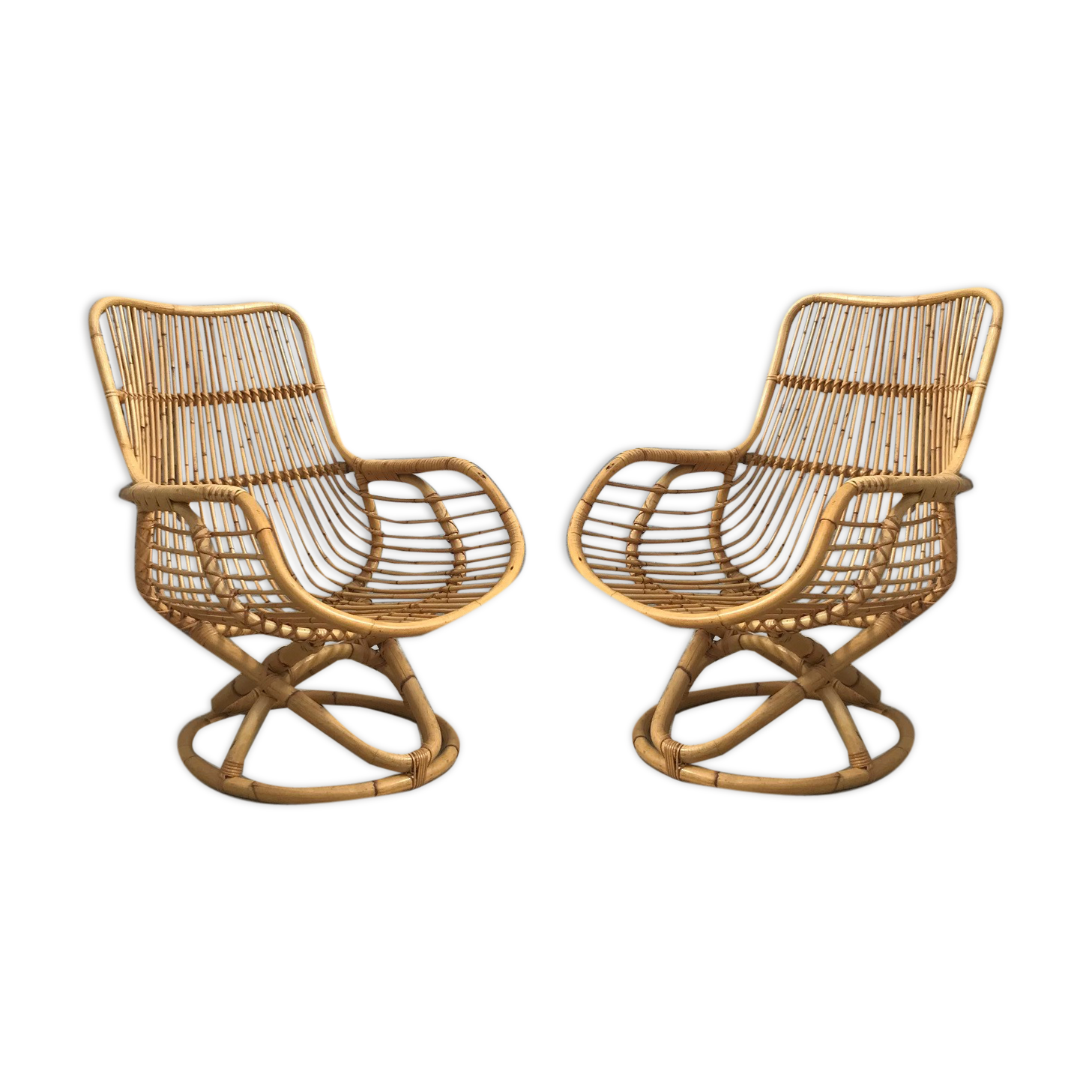 Large pair of rattan chairs
