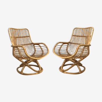 Large pair of rattan chairs