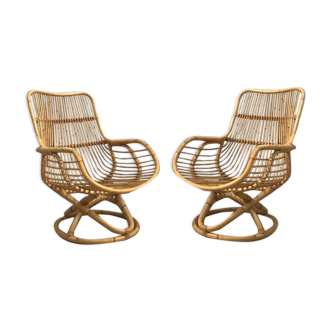 Paire de fauteuils en rotin