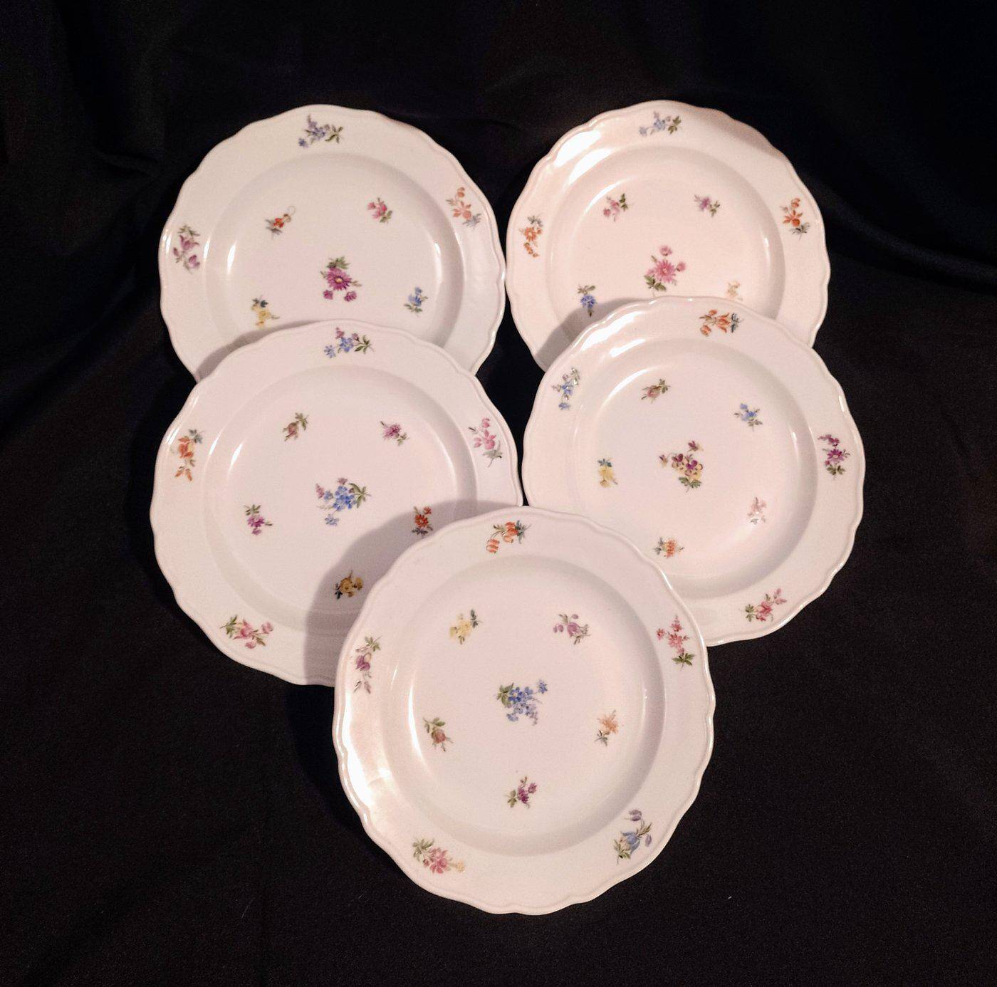 5 Antique Original Meissen Dessert Salad Breakfast Plate Scattered Flowers