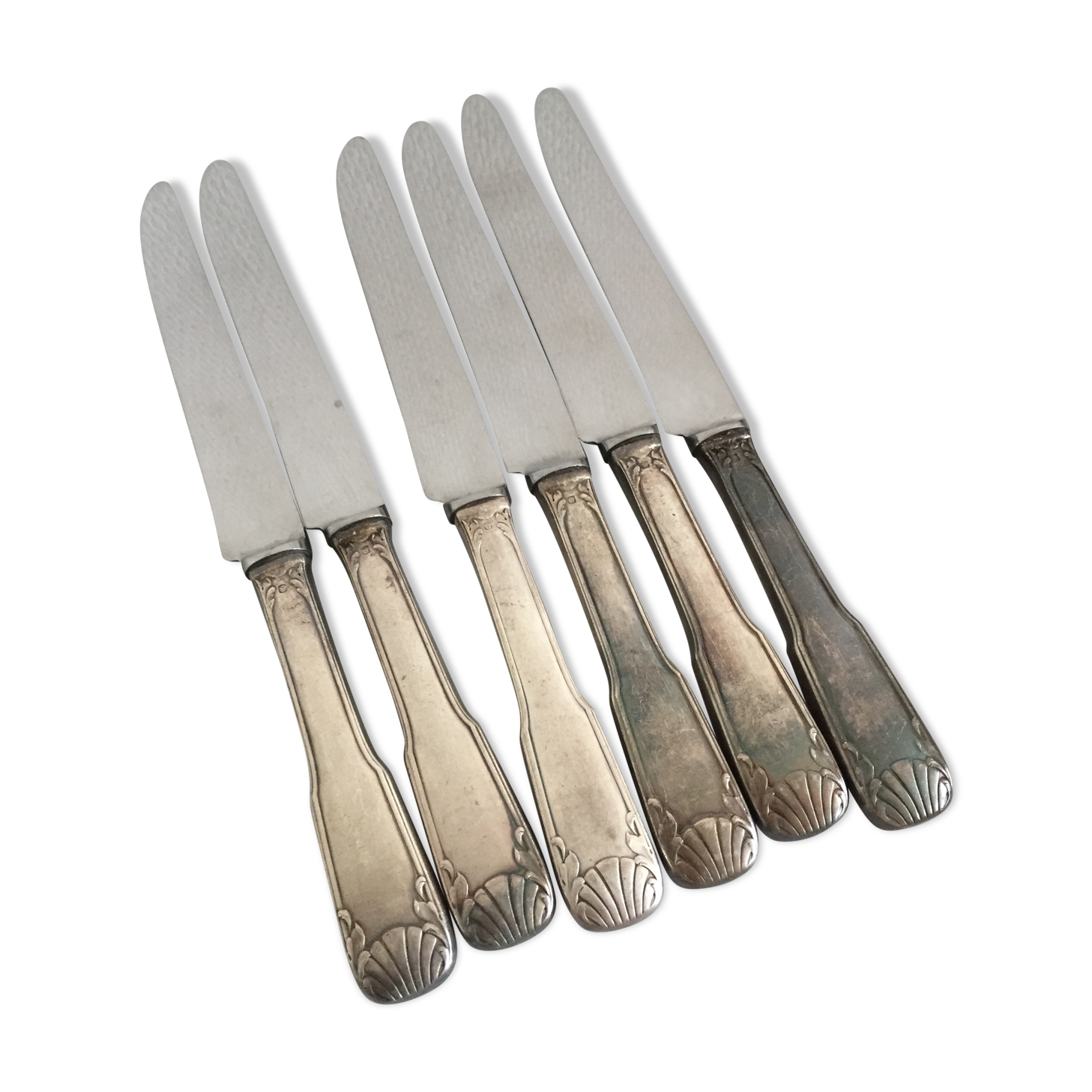 6 silver metal knives, 1960