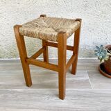 Vintage wood and straw stool