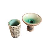 Brutalist ceramic vase and candlestick set