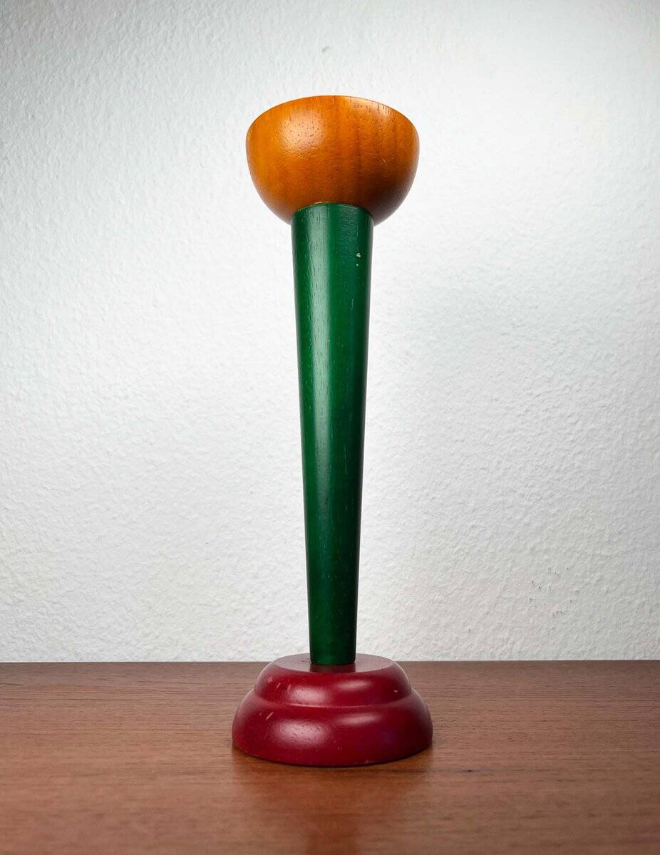 Postmodern yellow, green, red wooden chandelier Monokel by Ikea, 1980s.