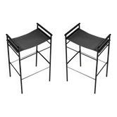Paire de tabourets de bar sans dossier, noirs et métal noir