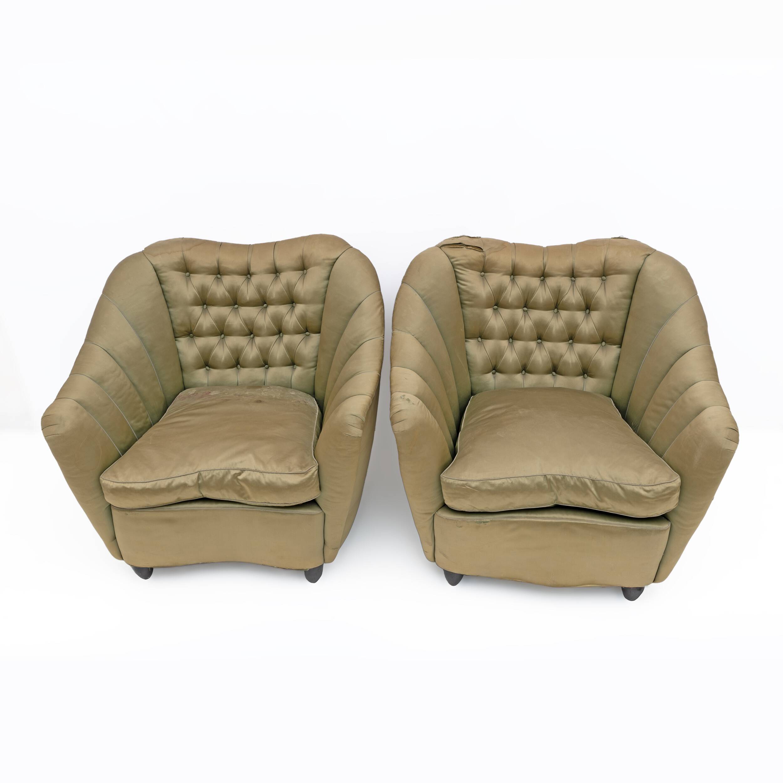 Pair of Gio Ponti style Mid-Century Modern Curved Armchairs, 1940s