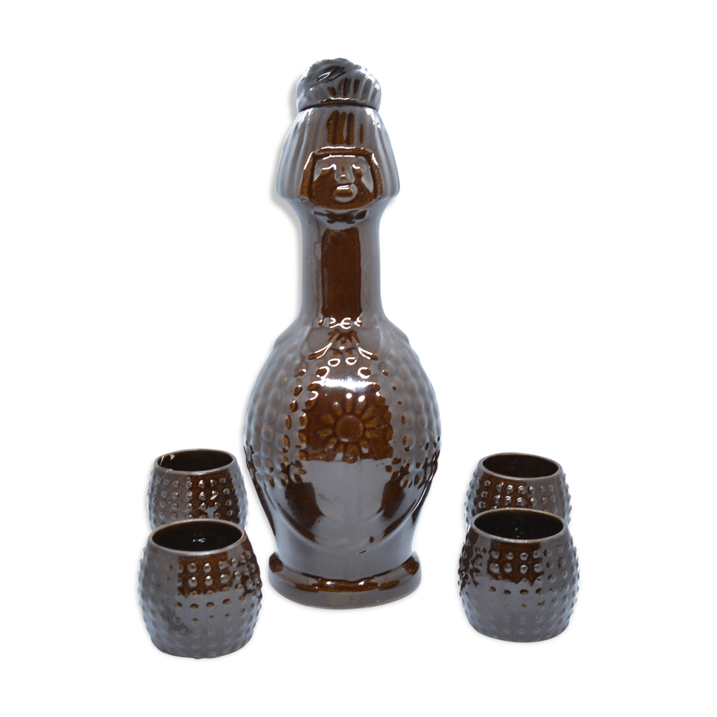 Carafe et verres en céramique, Bolesławiec, Pologne, années 1960