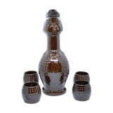 Ceramic decanter and glasses, Bolesławiec, Poland, 1960s