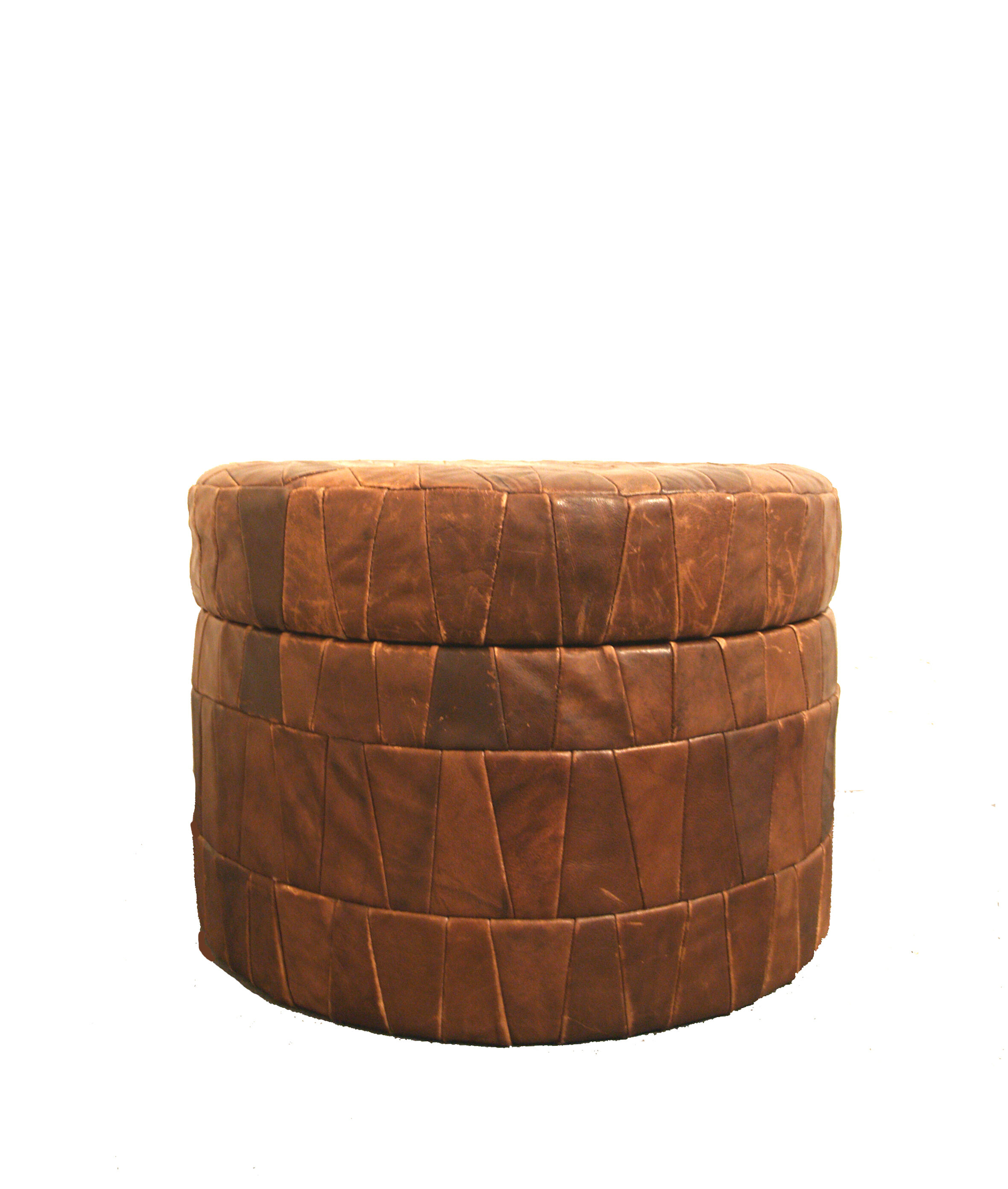 Patchwork leather storage pouf, 1970s