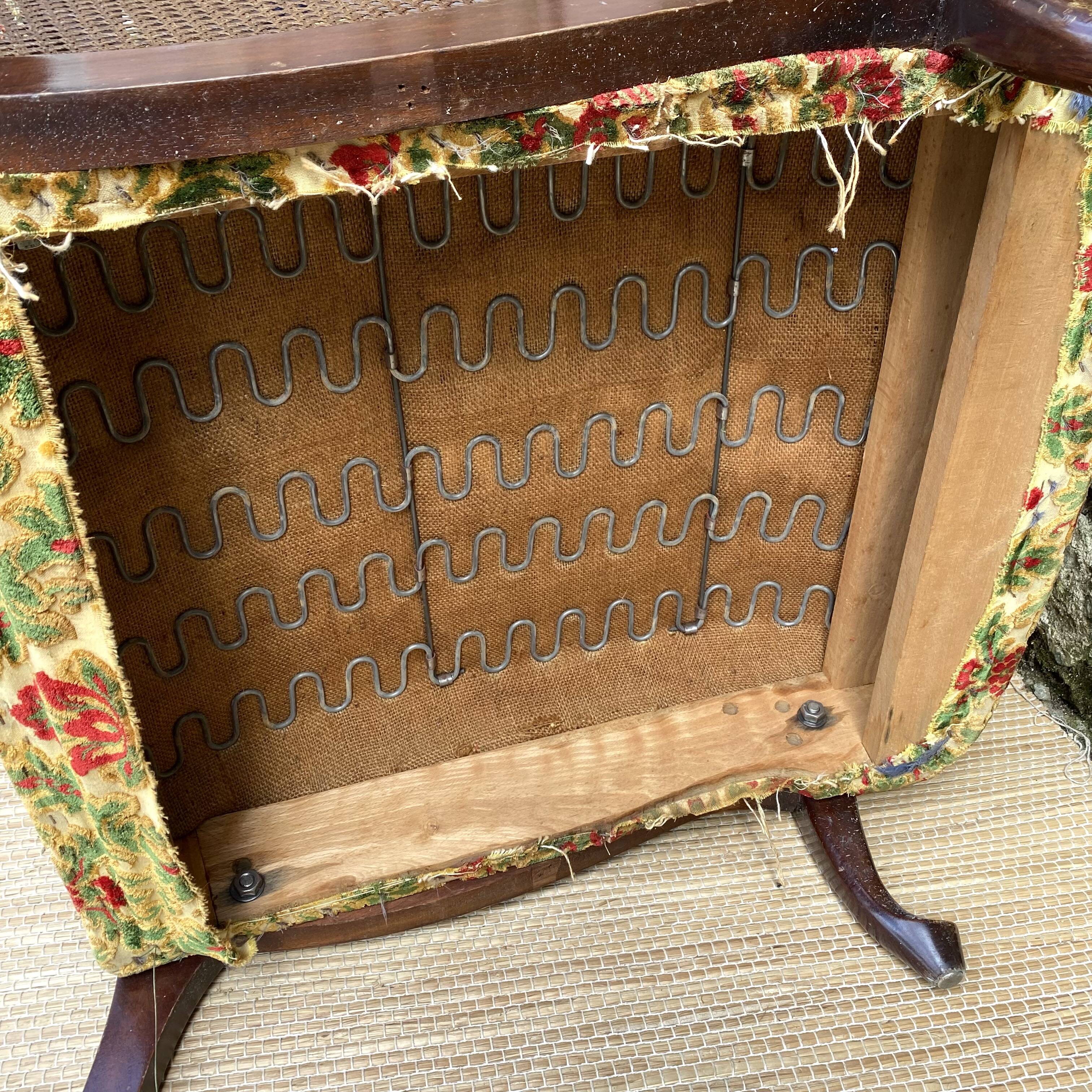 English cane and velvet armchair, Chippendale style