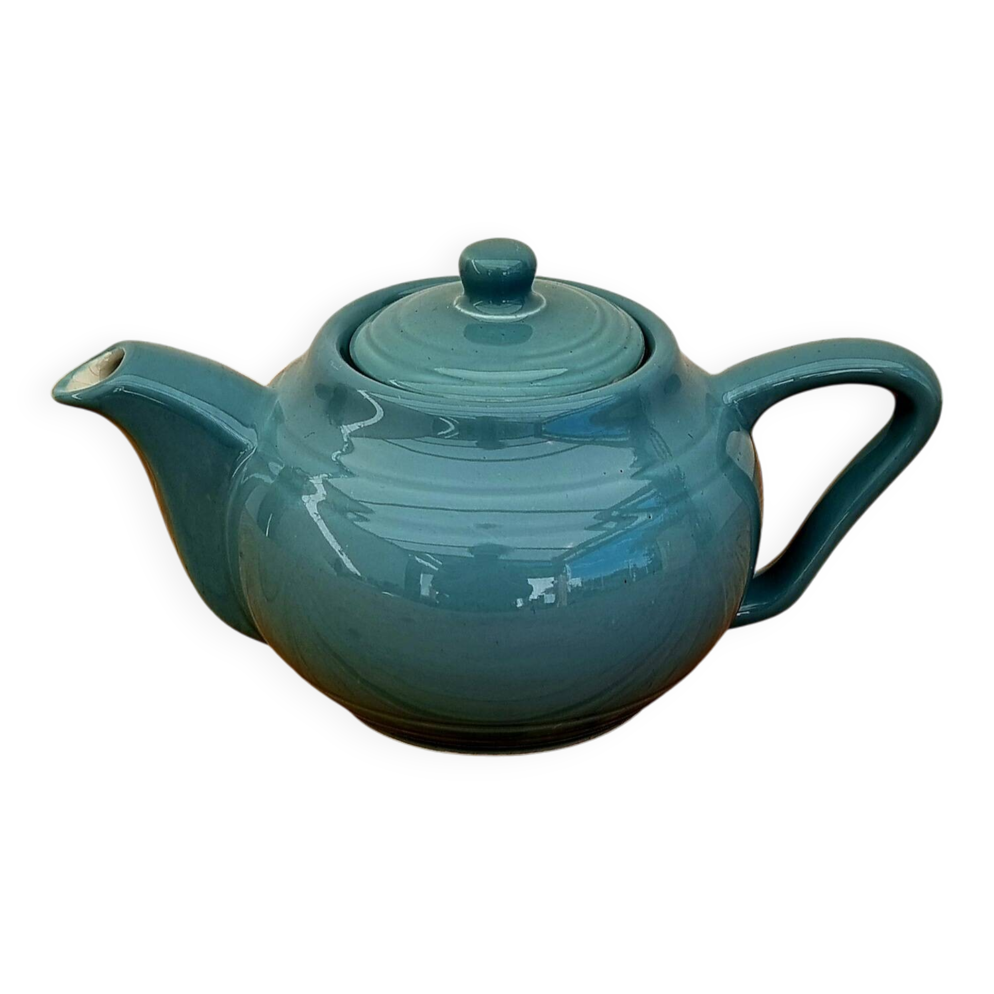 60s blue ceramic teapot