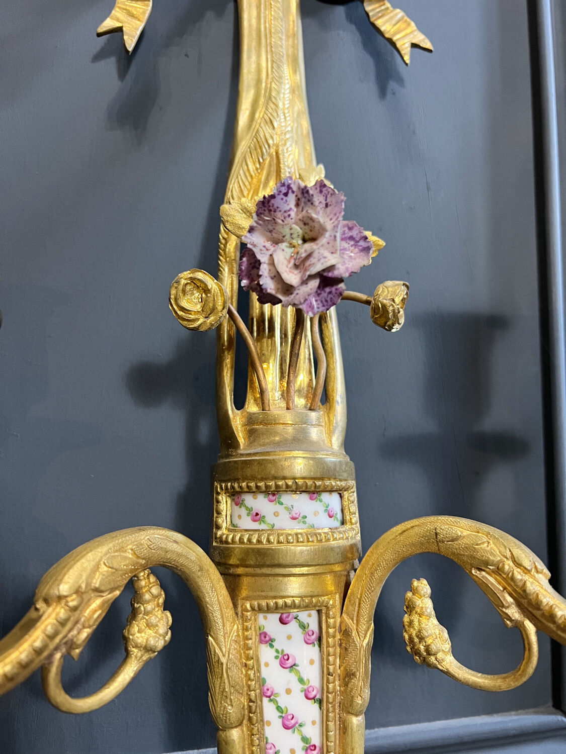 Pair of nineteenth century sconces in bronze and porcelain