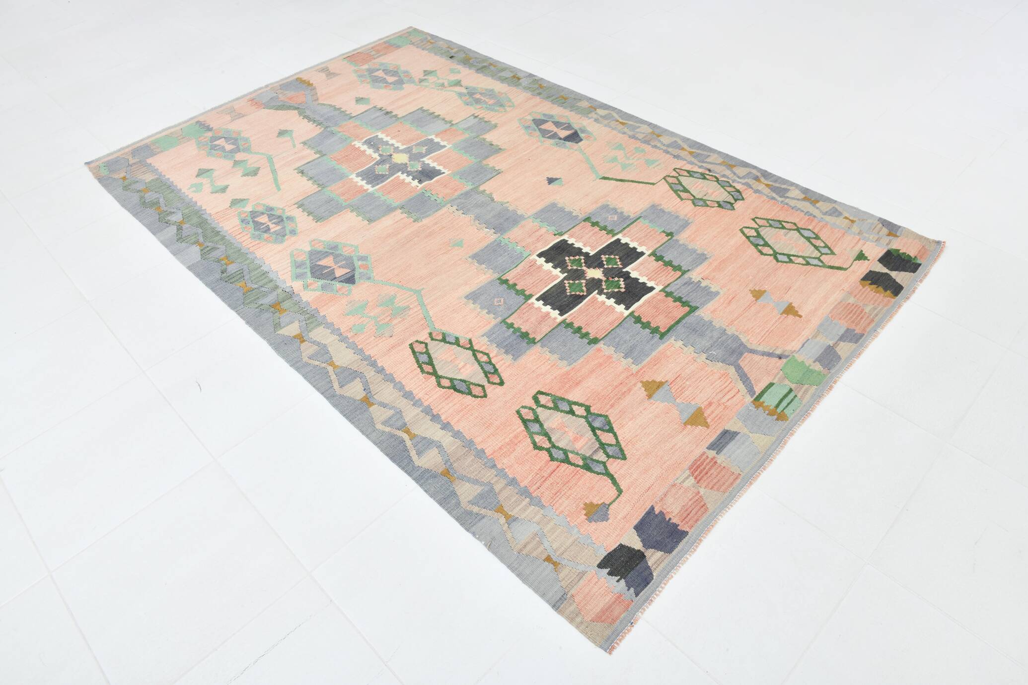 Tapis Kilim vintage rose délavé 5x8, tapis de salon, 161x255 cm