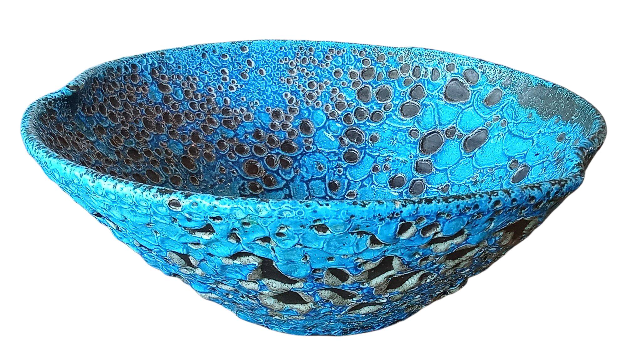 Vintage flat salad bowl Fat lava ceramic called eruptive