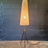 Lampadaire tripode Mid-century, abat-jour en corde, années 1950-60