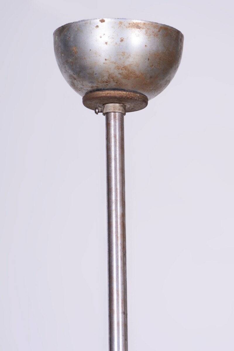 Bauhaus Chandelier in Chrome, Steel and Frosted Glass, Czech, 1940s